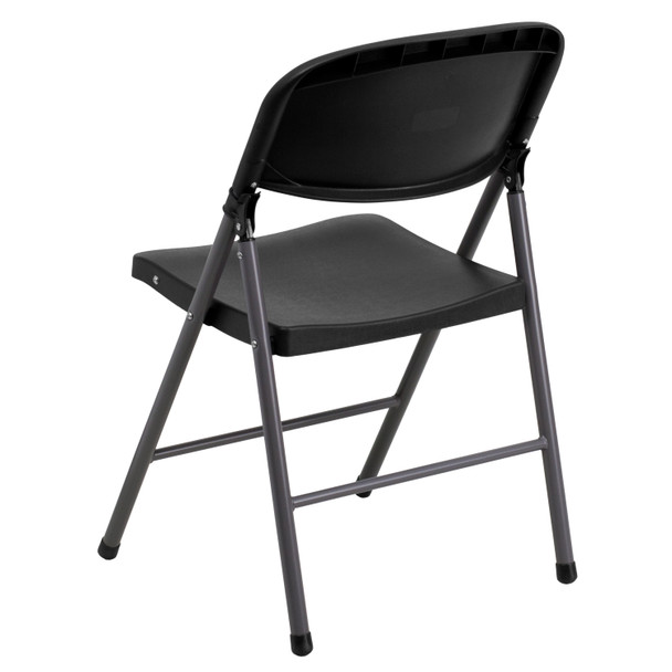 HERCULES Series 330 lb. Capacity Black Plastic Folding Chair with Charcoal Frame