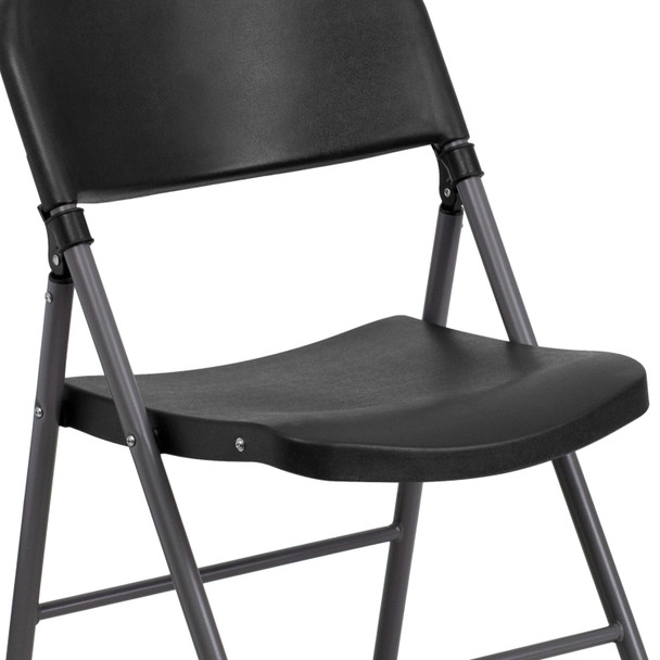 HERCULES Series 330 lb. Capacity Black Plastic Folding Chair with Charcoal Frame