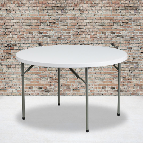 Elon 4-Foot Round Granite White Plastic Folding Table