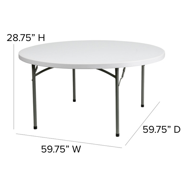 Elon 5-Foot Round Granite White Plastic Folding Table