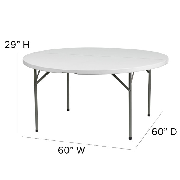 Elon 5-Foot Round Granite White Plastic Folding Table