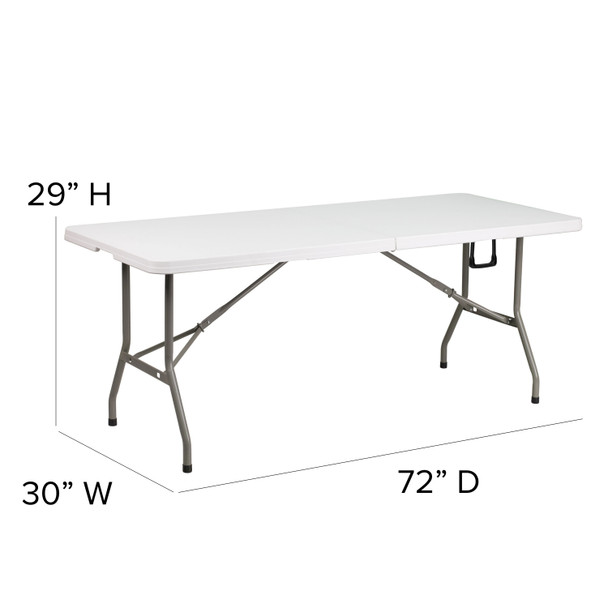 Elon 6-Foot Bi-Fold Granite White Plastic Banquet and Event Folding Table with Carrying Handle