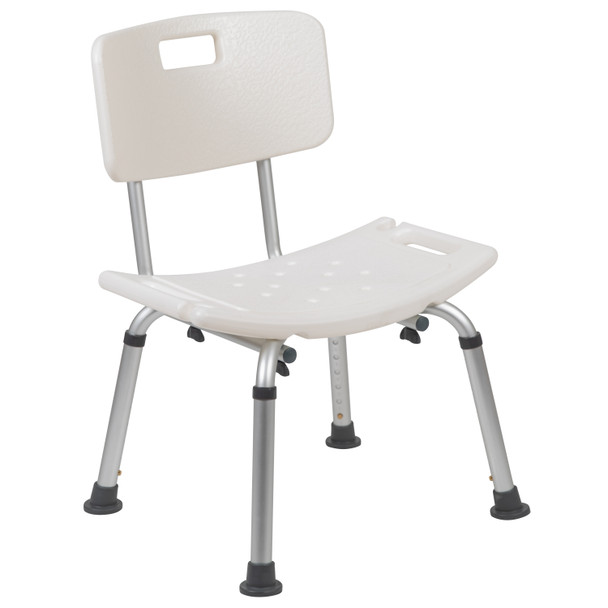 HERCULES Series Tool-Free and Quick Assembly, 300 Lb. Capacity, Adjustable White Bath & Shower Chair with Back