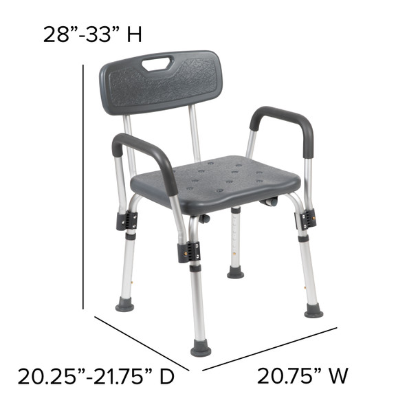 HERCULES Series 300 Lb. Capacity, Adjustable Gray Bath & Shower Chair with Depth Adjustable Back