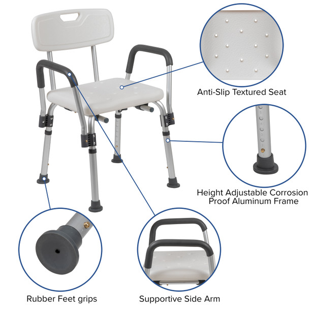 HERCULES Series 300 Lb. Capacity, Adjustable White Bath & Shower Chair with Depth Adjustable Back