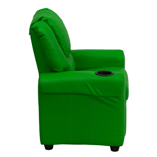 Vana Contemporary Green Vinyl Kids Recliner with Cup Holder and Headrest