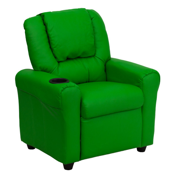 Vana Contemporary Green Vinyl Kids Recliner with Cup Holder and Headrest