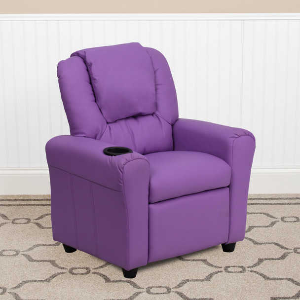 Vana Contemporary Lavender Vinyl Kids Recliner with Cup Holder and Headrest
