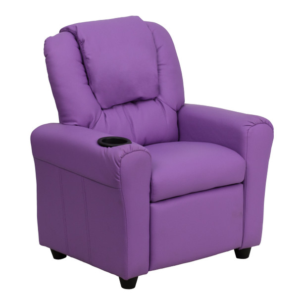 Vana Contemporary Lavender Vinyl Kids Recliner with Cup Holder and Headrest