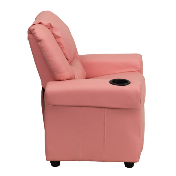 Vana Contemporary Pink Vinyl Kids Recliner with Cup Holder and Headrest