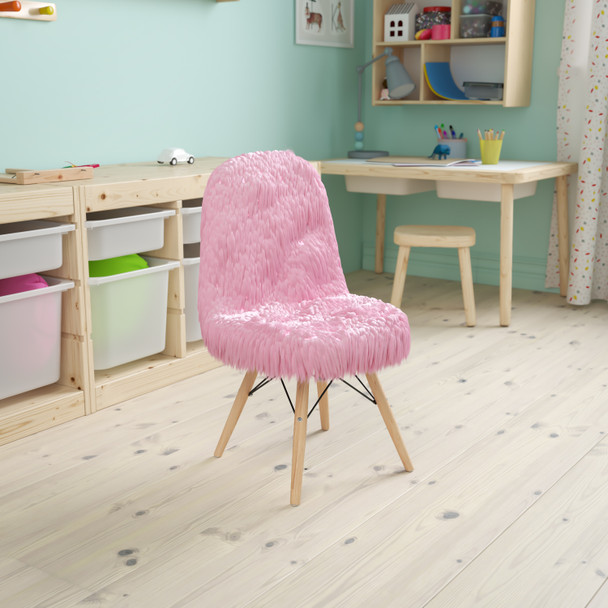 Cody Shaggy Faux Fur Light Pink Accent Chair - Shag Style Kids Chair for Ages 5-7 - Kids Playroom Chair