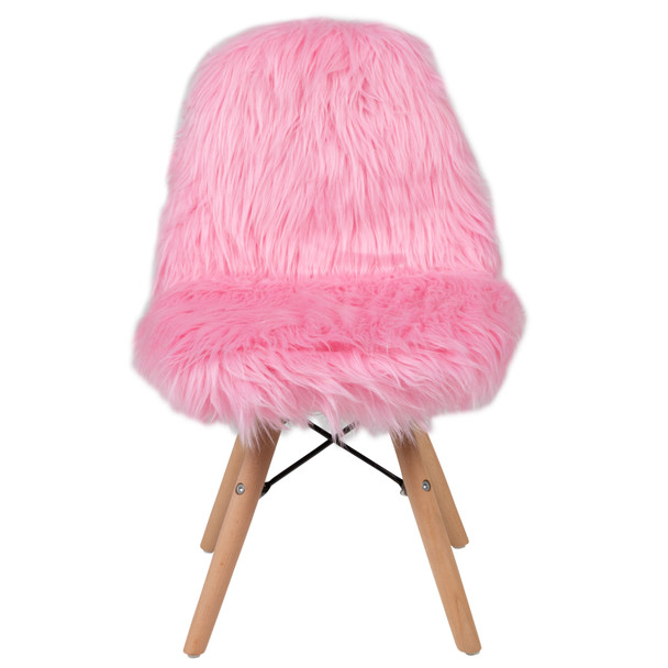 Cody Shaggy Faux Fur Light Pink Accent Chair - Shag Style Kids Chair for Ages 5-7 - Kids Playroom Chair