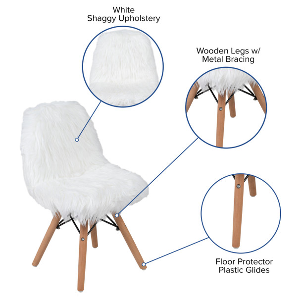 Cody Shaggy Faux Fur White Accent Chair - Shag Style Kids Chair for Ages 5-7 - Kids Playroom Chair