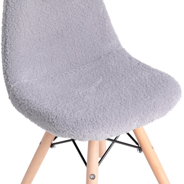 Zula Kid's Modern Padded Armless Faux Sherpa Accent Chair with Beechwood Legs in Gray