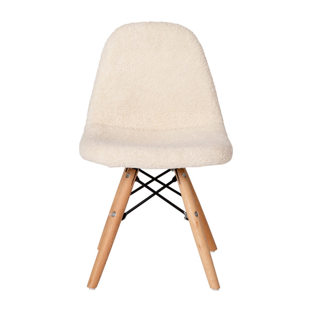 Zula Kid's Modern Padded Armless Faux Sherpa Accent Chair with Beechwood Legs in Off-White