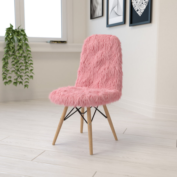 Calvin Shaggy Dog Light Pink Accent Chair