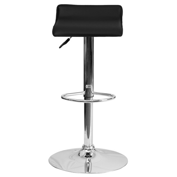 Dax Contemporary Black Vinyl Adjustable Height Barstool with Solid Wave Seat and Chrome Base