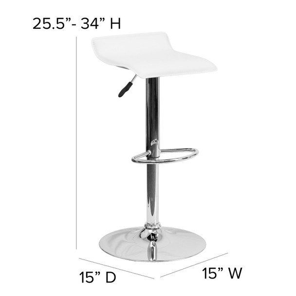 Dax Contemporary White Vinyl Adjustable Height Barstool with Solid Wave Seat and Chrome Base