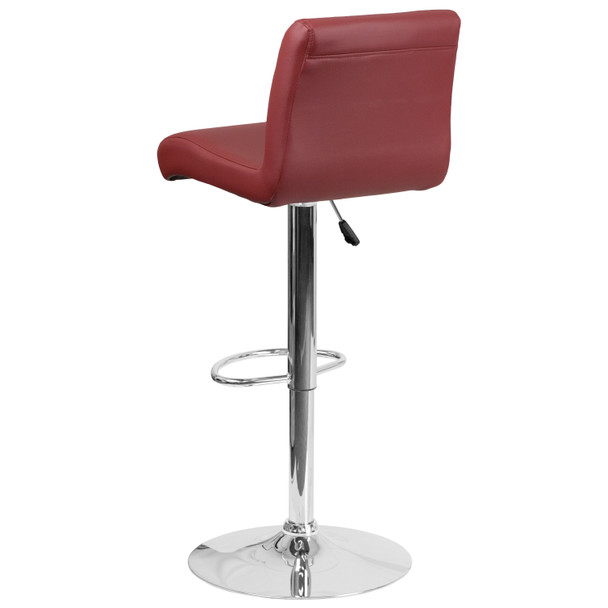 Scott Contemporary Burgundy Vinyl Adjustable Height Barstool with Rolled Seat and Chrome Base