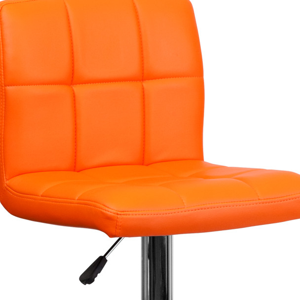 Kathleen Contemporary Orange Quilted Vinyl Adjustable Height Barstool with Chrome Base