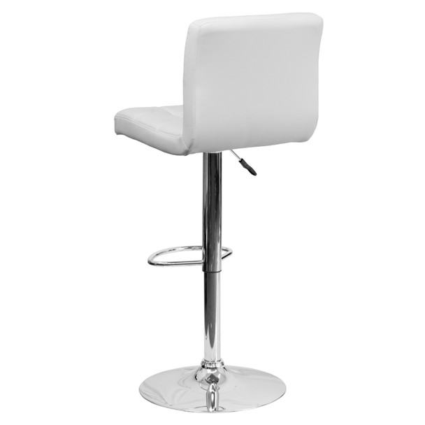 Kathleen Contemporary White Quilted Vinyl Adjustable Height Barstool with Chrome Base