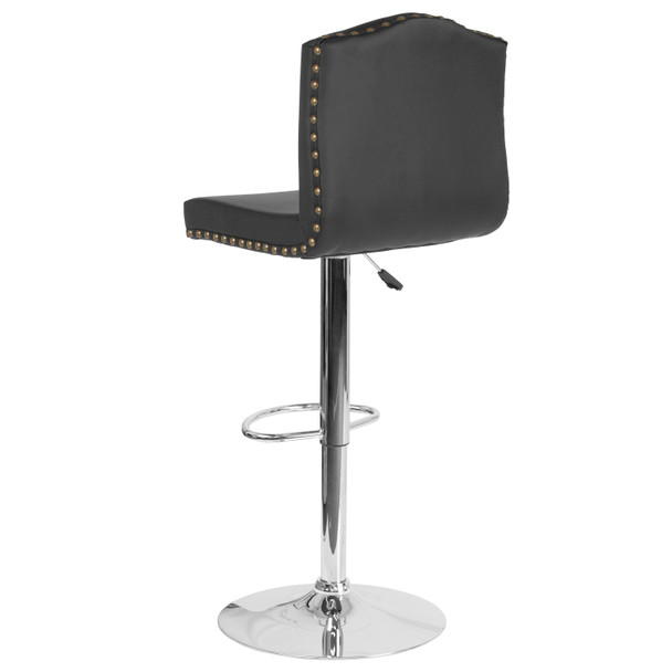 Bellagio Contemporary Adjustable Height Barstool with Accent Nail Trim in Black LeatherSoft