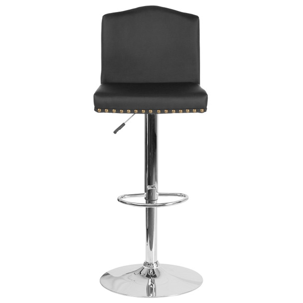 Bellagio Contemporary Adjustable Height Barstool with Accent Nail Trim in Black LeatherSoft