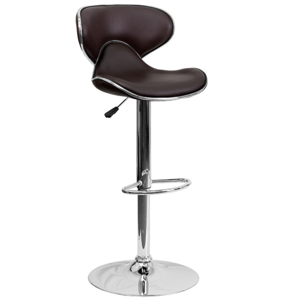 Devin Contemporary Cozy Mid-Back Brown Vinyl Adjustable Height Barstool with Chrome Base
