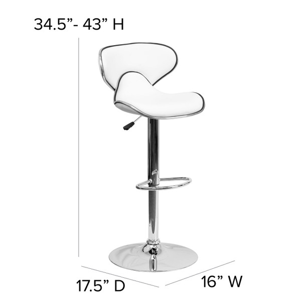 Devin Contemporary Cozy Mid-Back White Vinyl Adjustable Height Barstool with Chrome Base