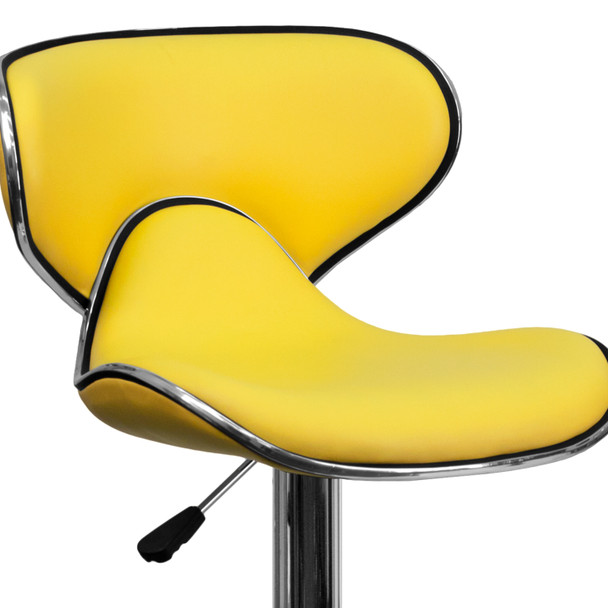 Devin Contemporary Cozy Mid-Back Yellow Vinyl Adjustable Height Barstool with Chrome Base