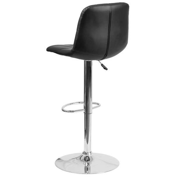 Williams Contemporary Black Vinyl Adjustable Height Barstool with Embellished Stitch Design and Chrome Base