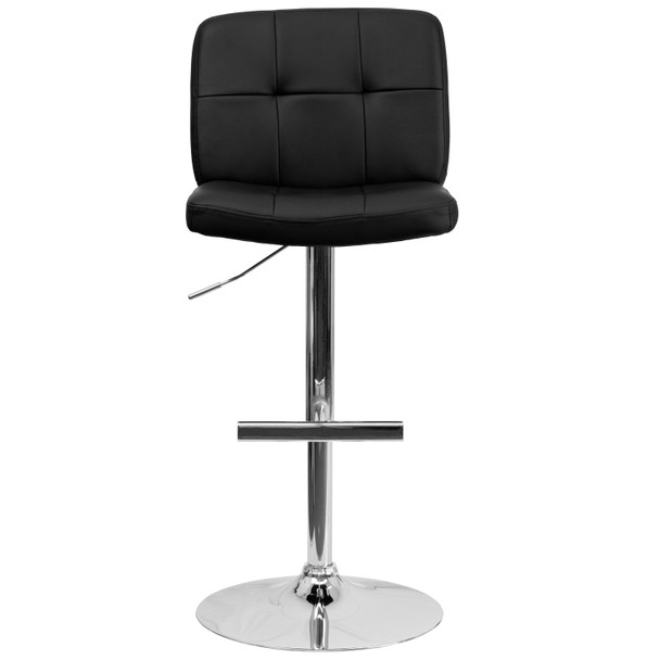 Sterling Contemporary Black Vinyl Adjustable Height Barstool with Square Tufted Back and Chrome Base