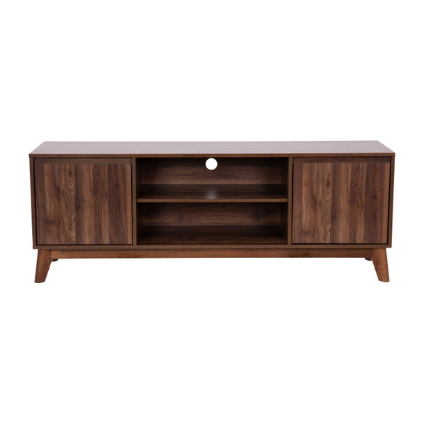 Hatfield Mid-Century Modern TV Stand in Walnut for up to 64 inch TV's - 60 Inch Media Center with Adjustable Center Shelf and Dual Soft Close Doors