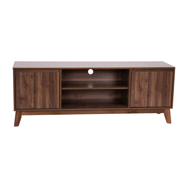 Hatfield Mid-Century Modern TV Stand in Walnut for up to 64 inch TV's - 60 Inch Media Center with Adjustable Center Shelf and Dual Soft Close Doors