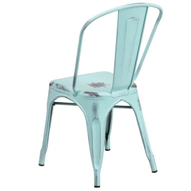 Tenley Commercial Grade Distressed Green-Blue Metal Indoor-Outdoor Stackable Chair