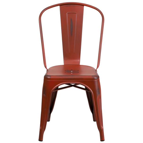 Tenley Commercial Grade Distressed Kelly Red Metal Indoor-Outdoor Stackable Chair