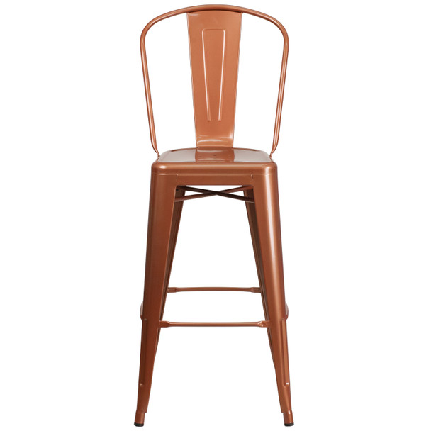 Cindy Commercial Grade 30" High Copper Metal Indoor-Outdoor Barstool with Back