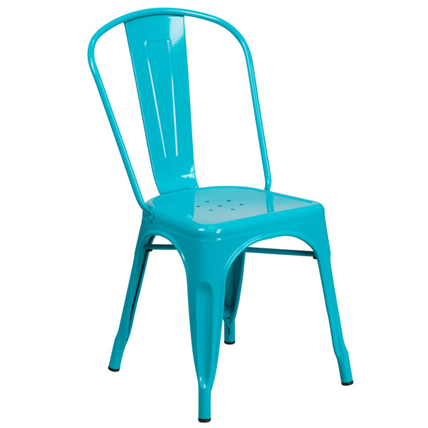 Tenley Commercial Grade Crystal Teal-Blue Metal Indoor-Outdoor Stackable Chair
