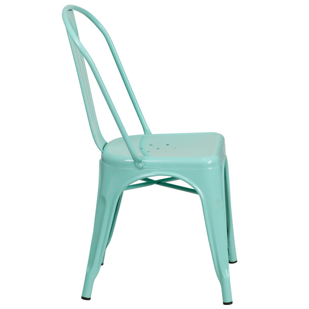 Tenley Commercial Grade Mint Green Metal Indoor-Outdoor Stackable Chair