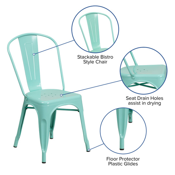 Tenley Commercial Grade Mint Green Metal Indoor-Outdoor Stackable Chair