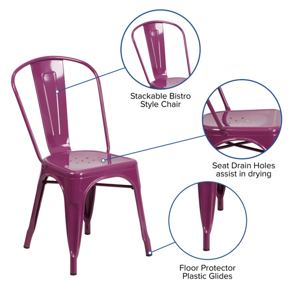 Tenley Commercial Grade Purple Metal Indoor-Outdoor Stackable Chair