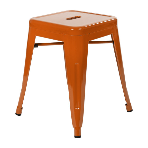 Kai 18" Table Height Stool, Stackable Backless Metal Indoor Dining Stool, Commercial Grade Restaurant Stool in Orange - Set of 4