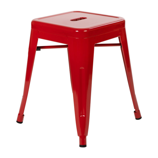 Kai 18" Table Height Stool, Stackable Backless Metal Indoor Dining Stool, Commercial Grade Restaurant Stool in Red - Set of 4