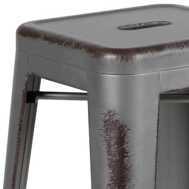 Kai Commercial Grade 30" High Backless Distressed Silver Gray Metal Indoor-Outdoor Barstool