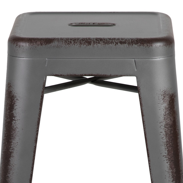 Kai Commercial Grade 30" High Backless Distressed Silver Gray Metal Indoor-Outdoor Barstool