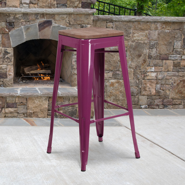 Murray 30" High Backless Purple Barstool with Square Wood Seat
