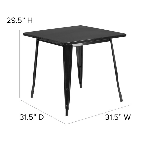 Felix Commercial Grade 31.5" Square Black Metal Indoor-Outdoor Table