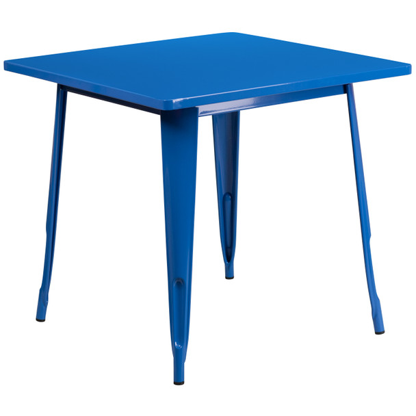 Felix Commercial Grade 31.5" Square Blue Metal Indoor-Outdoor Table