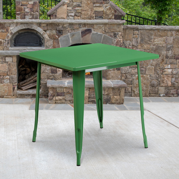 Felix Commercial Grade 31.5" Square Green Metal Indoor-Outdoor Table