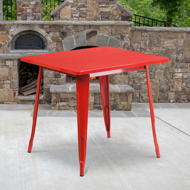 Felix Commercial Grade 31.5" Square Red Metal Indoor-Outdoor Table